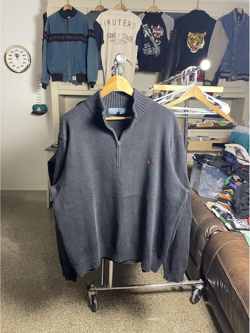 Vintage 90s Polo Ralph Lauren grey quarter zip pull over sweater